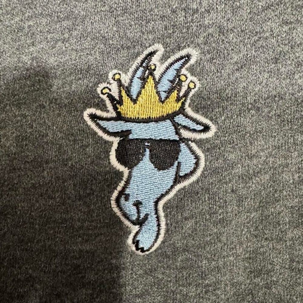 Gray Men’s Sweater with Embroidered Crowned Goat Patch